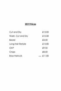 JB's Barbers Price List